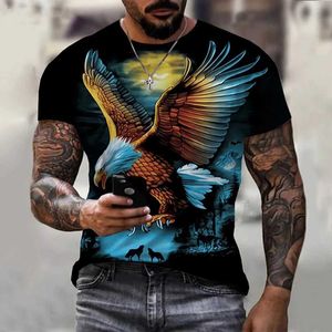 Męskie koszulki Nowe letnie mężczyźni T koszule Vintage Animal Eagle 3D Wydrukowane swobodne krótkie shirt t-shirt stroje mody Strtwear Owwony topów T240505