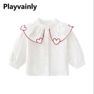 Vestidos de menina outono novo garotão camisas coreanas de estilo colarinho de colarinho de algodão moda de manga longa Blusa branca para crianças roupas h240507