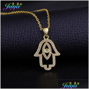 Colares pendentes Juya Novo design Trendy Gold Gold/Rose Gold Hamsa Hand of Fatima Colar para homens Menas Moda Jóias turcas atacado Dhx5h