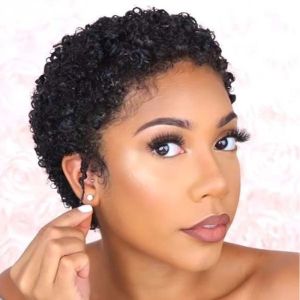 Brazilian Virgin Hair Short Human Hair Curly Wigs Afro Kinky CurlyWigs For Black Women Human Hair Wig Pixie Cut Wig Natural Black Color