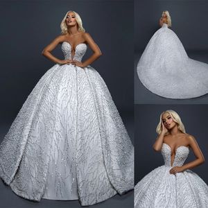 Exquisites Ballkleid Brautkleider Schatz Design Perlen Pailletten Falten Fege Zug Rückenless Schnürung Brautkleid Custom Made Plus Size Vestidos de Novia