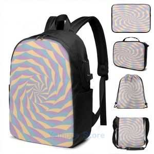 Backpack Graphic Print Spiral Circles Pattern Pastels Purple Blue Yellow USB Charge Men School Bags Women Bag Travel Laptop