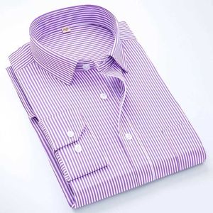 Men's Dress Shirts Mens Classic Long Sle Solid Striped Basic Dress Shirts Single Patch Pocket Formal Business Standard Fit Office Social Shirt d240507