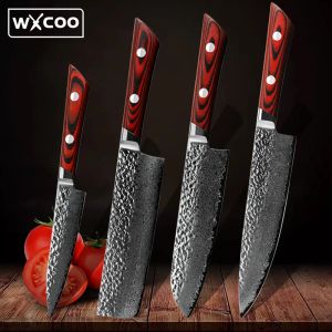 Knivar Damascus Steel Japanese Chef Knife Sharp Blade Slicing Kök Knivar Klyver Kött slaktare Vegetabilisk skärare Trähandtag BBQ Tool