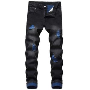 Mäns jeans 2021 Mens rivade jeans Autumn Designer Ultra Slim Fit Black Blue Denim Pants Mens Mens Disced Destressed Trousersl2405