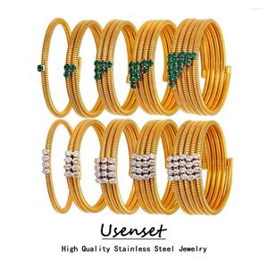 Bangle usenset rostfritt stål stapelbara flerskikts wrap arm armband metall elastisk vattentät cz inlagda smycken män kvinnor