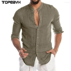 Mäns casual skjortor mode fast färg skjorta pullover knapp linne bomull bekväm daglig topp långärmad