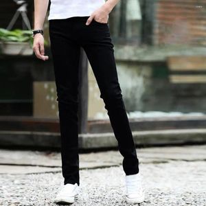 Jeans masculinos simples calças jeans do tornozelo zíper touch touch Men Slim Fit Long vestindo