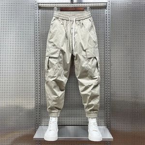 Cargo Pants for Men Multipockets Stretch Joggers Khaki Trousers Man Harem Multi Pocket Cotton Harajuku Oversize Korean Style Y2k 240423