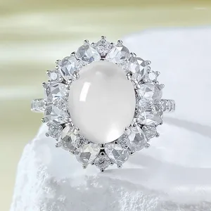 Cluster Rings French Luxury Instagram S925 Silver Hollow Foam Jade 8 10 Ring Chinese Egg Face Wedding Jewelry