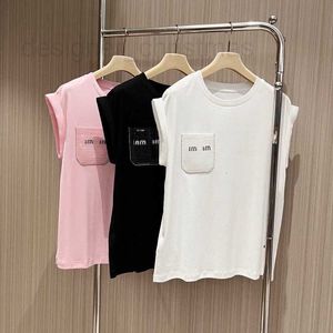 Women's T-Shirt Designer 2024 Summer Series Pocket Letter Contrast Embroidered Sequin Decoration Curled Cuff Loose Sleeveless T-shirt GDYN