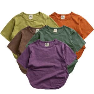 T-shirts 2024 Arrivals Boys Girls Cotton Kids For Childrens Clothing Plain Tees Shorts Sleeves Cozy Pullover Tops Youth Outfits H240507