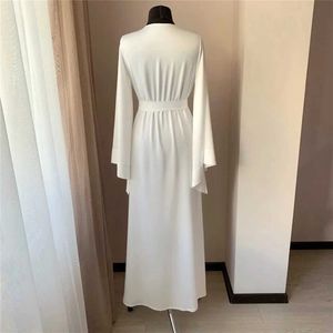 Women's Robe White Soft Silk Bridal Robe with Belt Long Sleeve Dressing Gown Wedding Bathrobes Women Boudoir Sleepwear Nightgowns