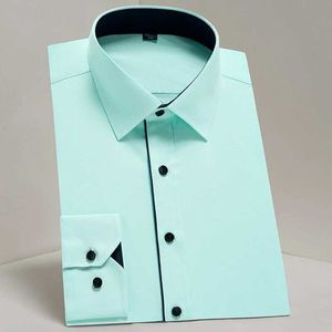 Herrklänningskjortor Mens Classic Long Sle Solid Basic Dress Shirts Bekväm Semi-formell Business Social Standard-Fit Easy-Care Office Shirt D240507