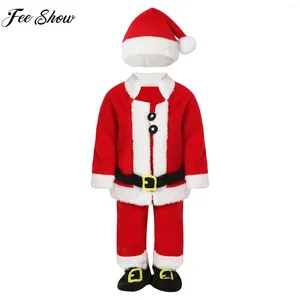 Clothing Sets Child Christmas Santa Claus Cosplay Costume Year Party Stage Performance Outfit Long Sleeve Tops With Pants Hat Shoe Covers