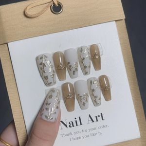 Medium Coffin Press On Nails Handmade Acrylic Full Cover Professional Japanese Style Sticker Sweet Artificial 240430