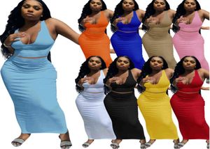 Projektant Summer Womens Sexy Dwuczęściowy sukienka vneck krótka kamizelka pół spódnicy swobodne ubranie stałe kolor 850553364933