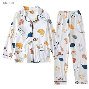 Women's Sleepwear Womens knitted long sleeved pants two-piece set womens summer and autumn loose print pajamas WX