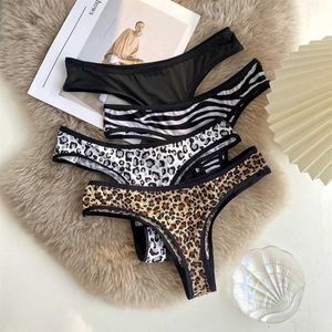 Calcinha feminina estampa de leopardo sexy lingerie feminina baixa cintura de laca