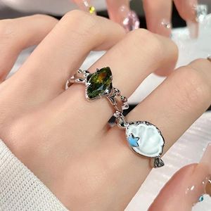 Cluster Rings 2024 Fashion Ocean Shell Enamel For Women Punk Irregular Water Drop Zircon Couple Finger Ring Men Jewelry Gift