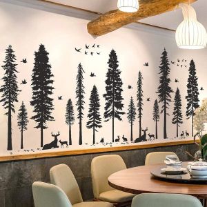 Stickers Large Pine Tree Bird Deer Wall Sticker Office Bedroom Forest Jungle Woodland Animal Wall Decal Baby Nursery Living Room Vinyl