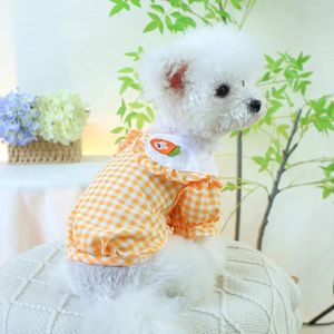 犬のアパレル1PCペット服の夏カップルグリーン4本足のパンツオレンジ色のニンジンシャツ小さくて中型の犬に適しています