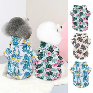 Dog Apparel Shirt Hawaii Fastener Tape Fixing Leaf Print Lapel Collar Dress Up Super Soft Thin Breathable Beach Short Sleeve Pet Clothes