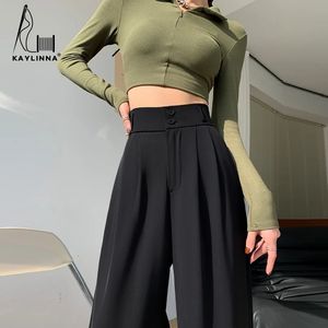 Calça feminina casual da moda coreana solta calças de perna larga e larga para mulheres Office Lady Cargo Pants Woman Pants Baggy Clothing 240506