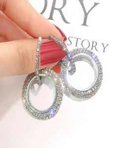 Women Bling Bling Full Crystal Double Circle Hoop Earrings Fashion Jewelry Elegant Noble Stylish Noble Hoop Wild earrings gift 3305671