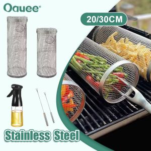 Tillbehör rullande grillkorg rostfritt stål BBQ -cylinder bärbar utomhus grillz stativ camping tillbehör kebab köksmaterial
