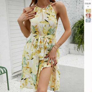 Designer -Kleid 2024 Frühlings-/Sommer Neuer Frauenkleidungsstil sexy runde Hals gedrucktes Kleid für Frauen in Übergröße Kleider