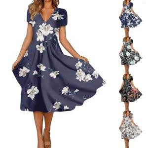 Abiti casual estate per donne a manica corta Swing Drendress Print Floral Stampa Dress Abbigliamento da ballo Tienda Party