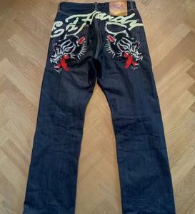 2024 Y2K Retro High Street Tiger Jeans Europäische und amerikanische Straße Hip-Hop Herren schlanke dunkle, gerade lange Hosenjeans für Frauen 240506