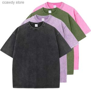 Men's T-Shirts Vintage Snowflake Point Solid Color For Men/Women Cotton Short Seve Wash With Old Water Strt Hip Hop T Clothing H240507