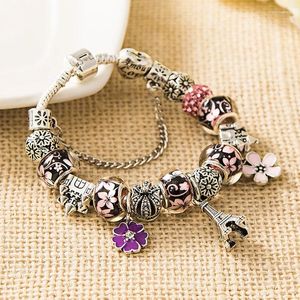 Braccialetti di fascino braccialetti di fiore rosa cristallo rosa rosa braccialet di braccialetti antichi per le donne gioielli