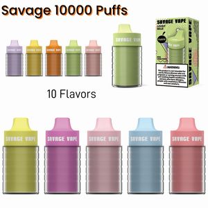 Savage Hindable Vape 12000 10000 Puffs 25 ml Einstellbare Luftstromdampfs E CIGEN VAPES 2% 3% 5% 10 Geschmacksgeschmack Vorgefüllte Kartons Geräte -Mesh -Spulen 650mAh Batterie