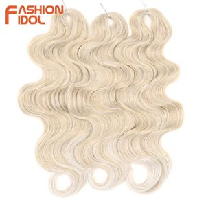 FASHION IDOL Soft Body Wave Crochet Hair 24Inch 3PCS Synthetic Hair Braids Ponytail Fake Hair Wavy Ombre Blonde Hair Extensions 240506