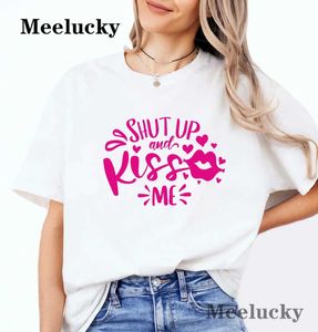 レディースTシャツキスミーレディースアルファベットプリントTシャツファッションラウンドネック服レトロトップTシャツカジュアルストリートウェアル2405