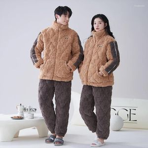 Women's Sleepwear Est Couple Pajamas Set Thick 3 Layers Pyjamas Winter Cotton Quilted Women Men Casual Home Wear