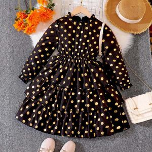 Girl Dresses Kids Girl Abbigliamento 2024 Primavera Fashion Party Abito per torta arruffato Stampe a punta a maniche lunghe 4 5 6 7 8 anni