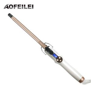 Irons de curling Aofeilei Professional Curling Iron Ceramic Rod Shaft Beauty Styling Tool com LCD Display 9mm Maldador Q240506