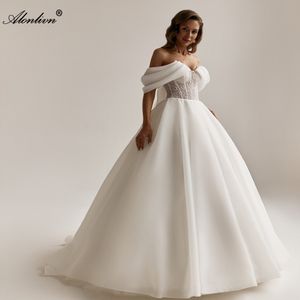Chic Chiffon Off The Shoulder Sleeves A-Line Wedding Dress Delicate Lace Floor-Length Bridal Gowns 2024