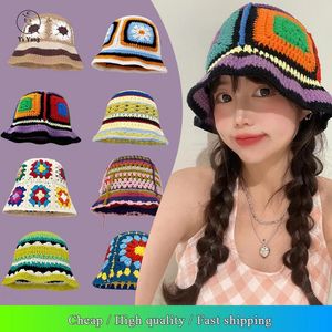 39colors Korean Handmade Bucket Hat Autumn Hat Womens Knitted Hat Y2k Fashion Flowers Winter Beanies Fishermans Hat 240428