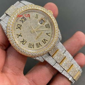 Tom amarelo e branco exclusivo totalmente moissanita brilhante diamante de diamante de hip hop desgaste o pulso de luxo para homens