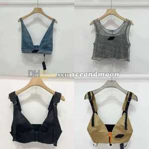 2024 glänzendes Strasssteine T-Shirts Frauen Denim Sling Weste Sexy Cropped Top Party Tanktops v Hals T-Shirt Bra 22