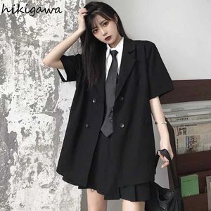 Женские куртки Black Blazer Mujer de Moda 2024 Summer Thin Harajuku куртка с короткими рукавами с двумя многослойными.