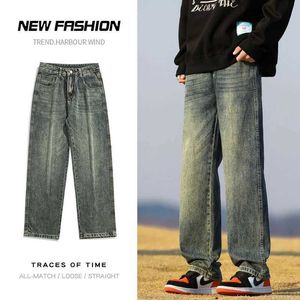 Men's Jeans Spring New Strtwear Baggy Jeans Men Korean Fashion Loose Straight Wide Leg Denim Pants High Strt Solid Color Y2K Y240507