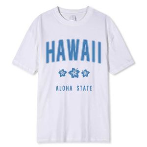 Camisetas masculinas havaí ha estadual letra imprimindo homens homens algodão algodão macio slve slve hip hop t roupas de roupa de roupas H240506
