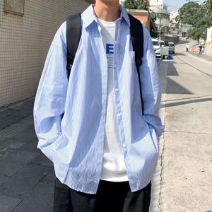 Men's Casual Shirts EBAIHUI Striped Shirt Korean Version Versatile Hong Kong Style Long Sleeved Blouse Summer Thin Ins Collar Chic Blusas