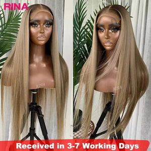 Ombre Blonde 13X6 13X4 Transparent Lace Frontal Wig Straight with 1B Roots Human Hair Front 5X5 Closure 240419